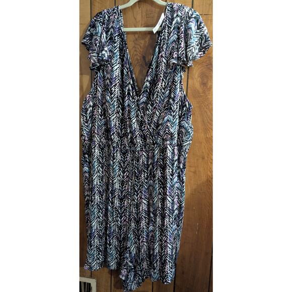 Torrid Womens Dress Plus Size 6 6X Strappy Back Chevron Black Pink Pockets New - Picture 1 of 5